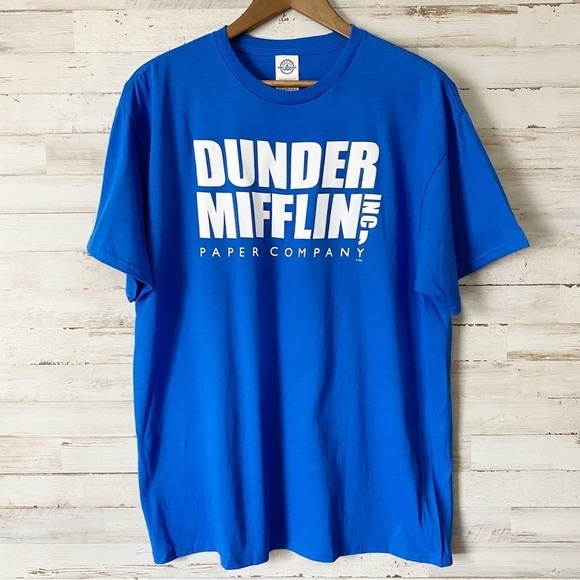 NWOT The Office Blue Dunder Mifflin Graphic Tee Large - Picture 1 of 3